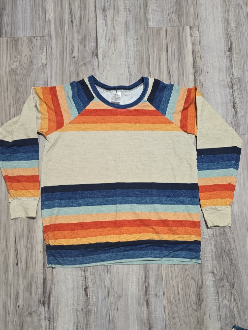 Tiny Tim's Striped Cotton Long Sleeve in Cream & Blue XL